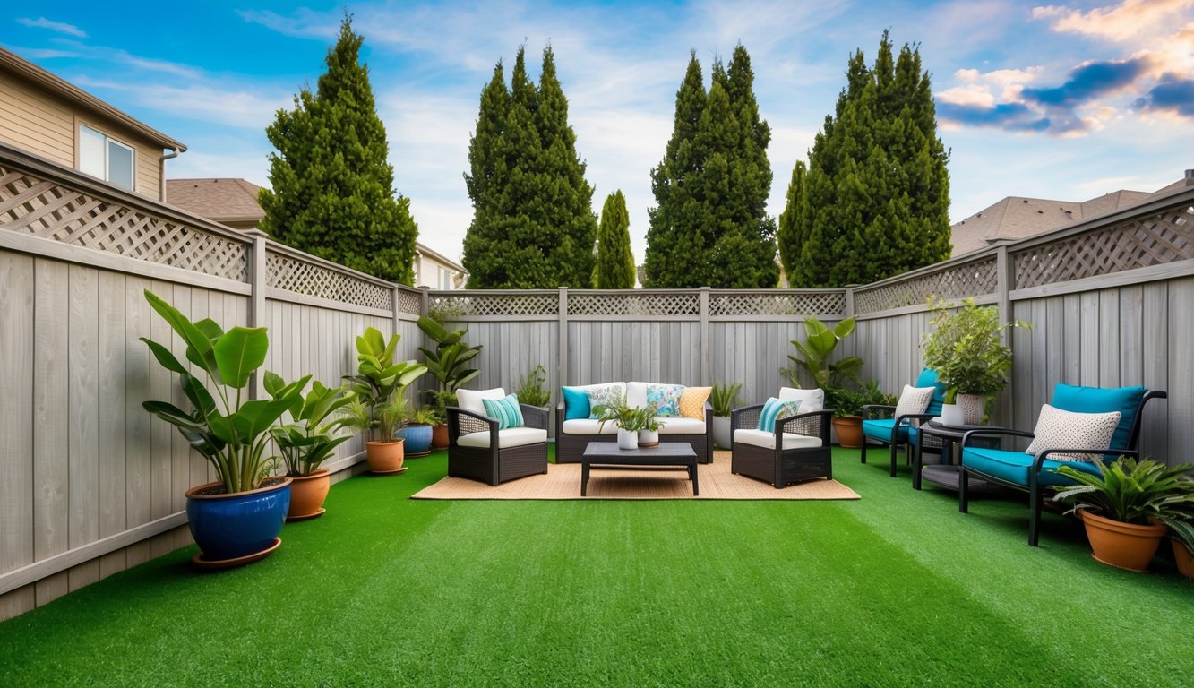 backyard patio with artificial turf